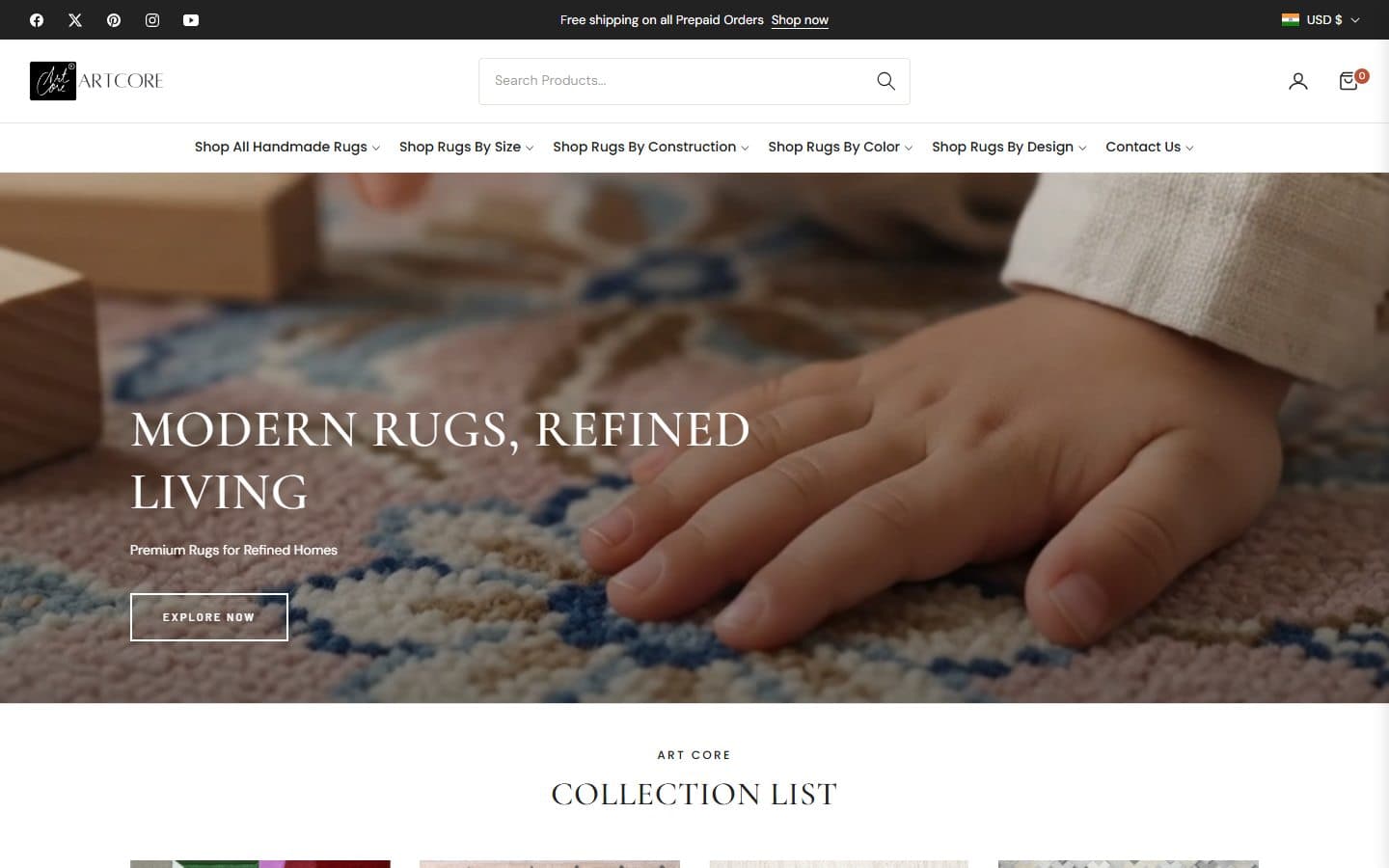 Homepage of Artcore Rugs (artcore-com.myshopify.com)