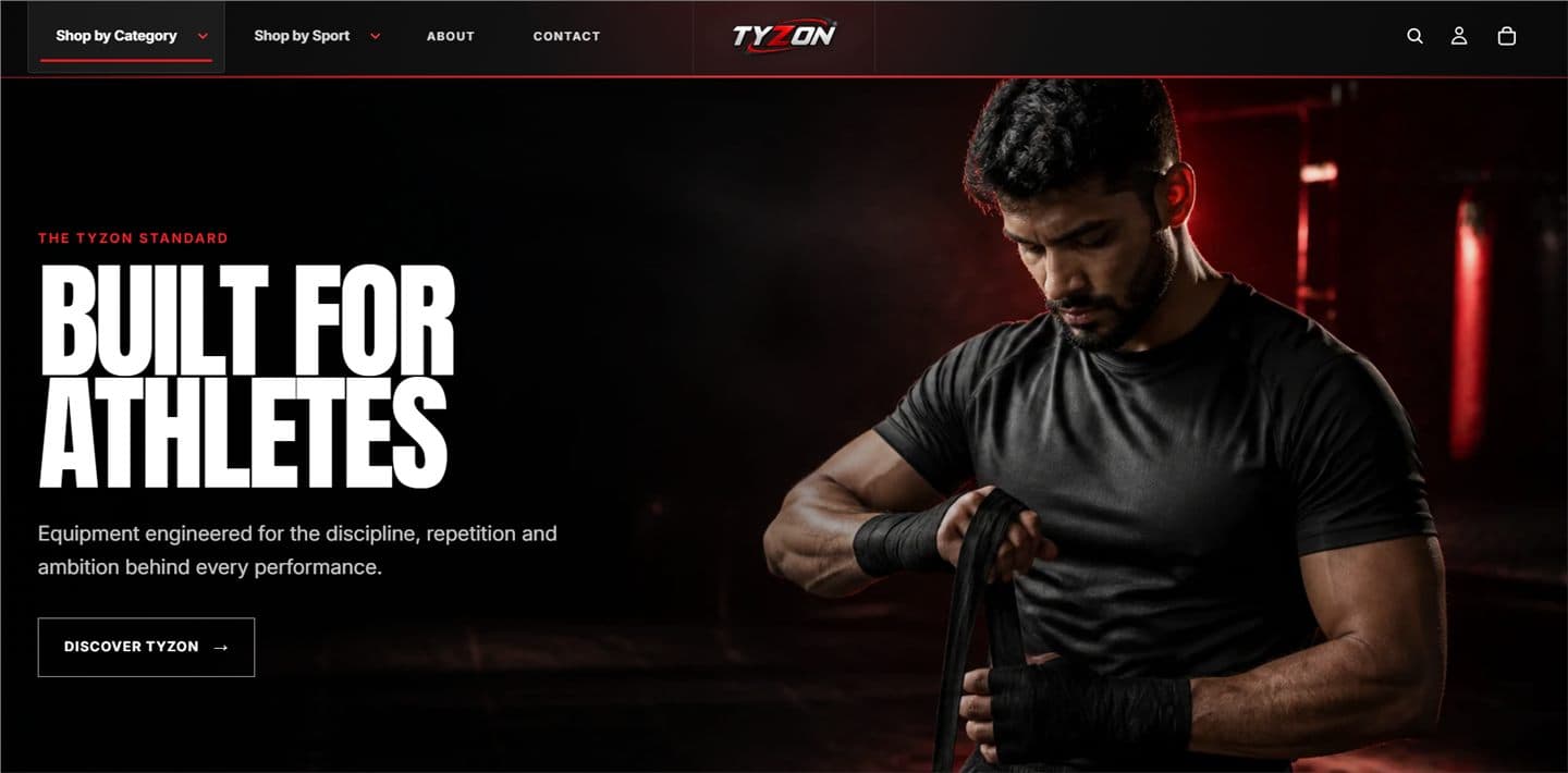 Homepage of Tyzon Sports (shop.tyzonsports.com)