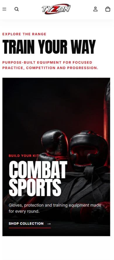 Homepage of Tyzon Sports (shop.tyzonsports.com)